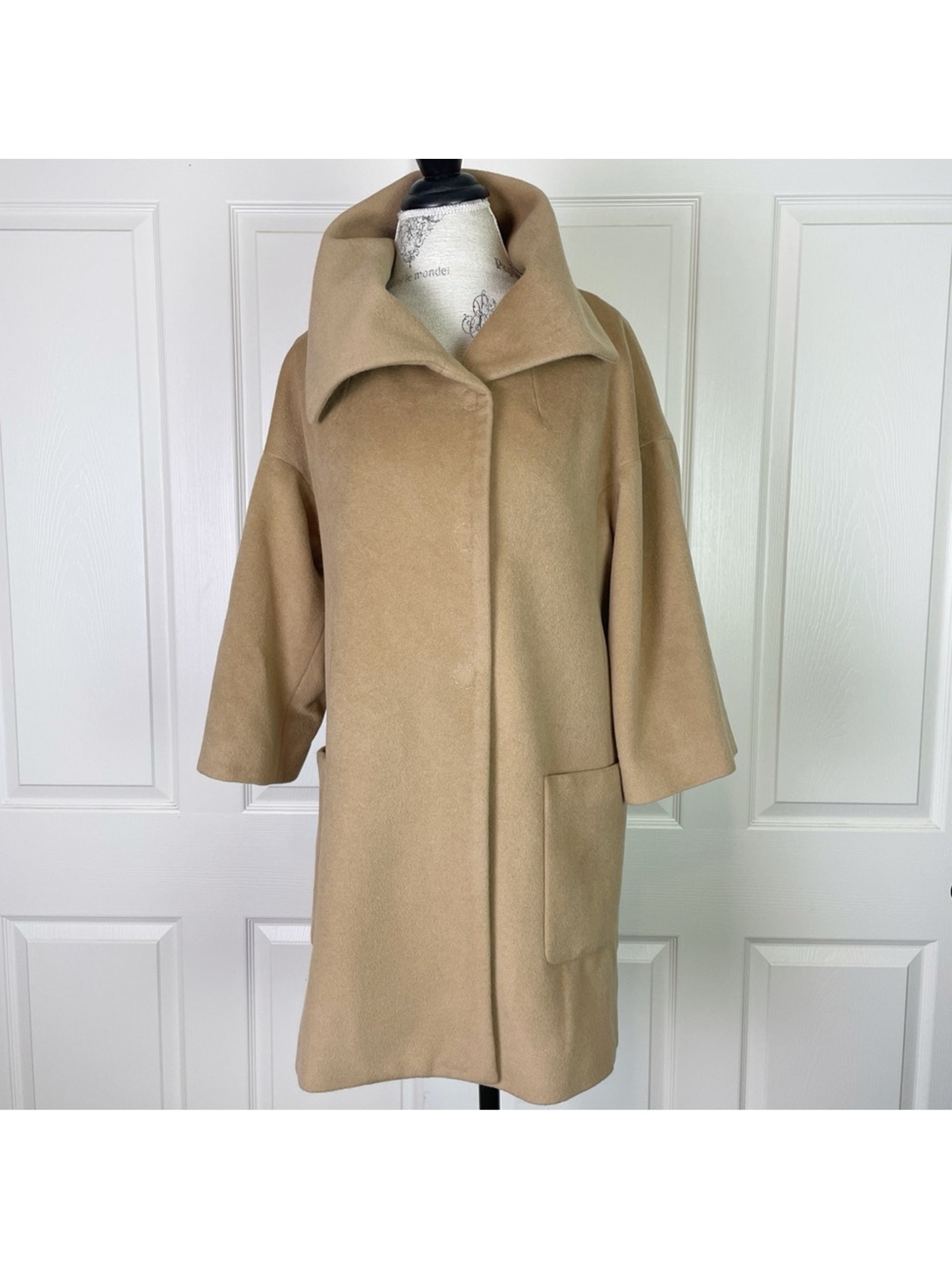 Etctera Camel Longline Coat Angora Wool Wing Collar Sz 8